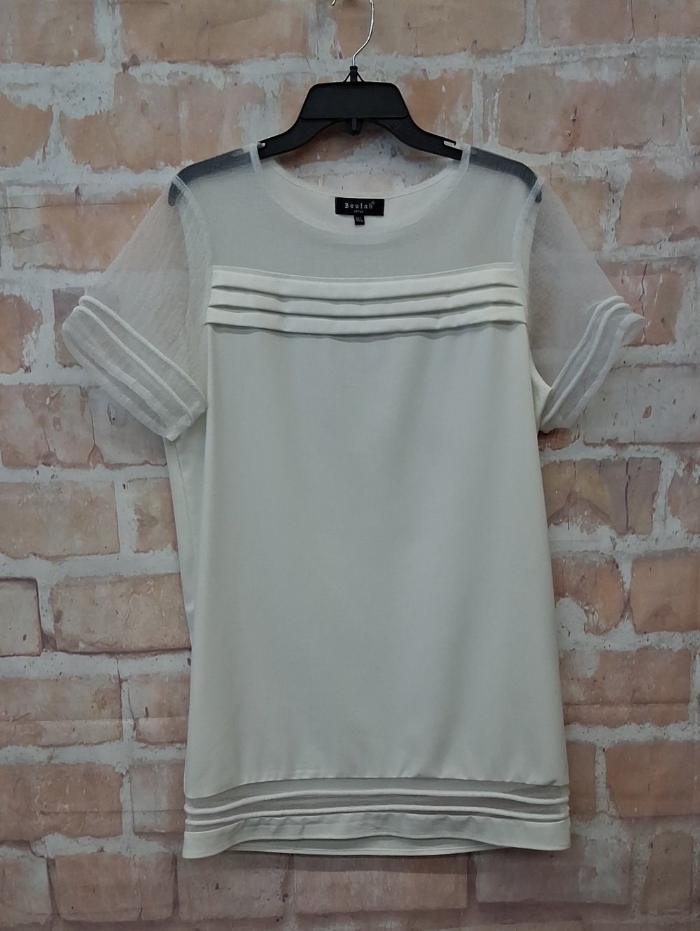 Beulah Ivory Sheer-Sleeve Pleated Yoke Tunic